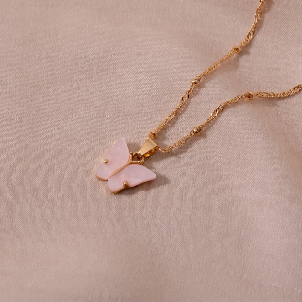 NEW 💎 Pink Butterfly Earrings and Necklace set - Picture 3 of 5